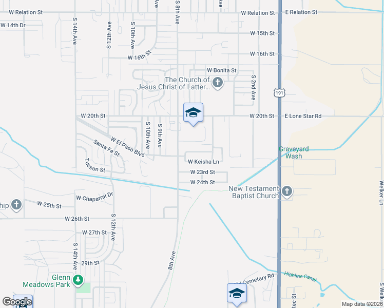 map of restaurants, bars, coffee shops, grocery stores, and more near 685 West Burrell Lane in Safford