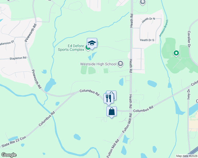 map of restaurants, bars, coffee shops, grocery stores, and more near 242 Carsons Walk in Macon