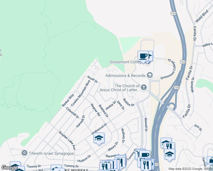 map of restaurants, bars, coffee shops, grocery stores, and more near 7389 Turnford Drive in San Diego