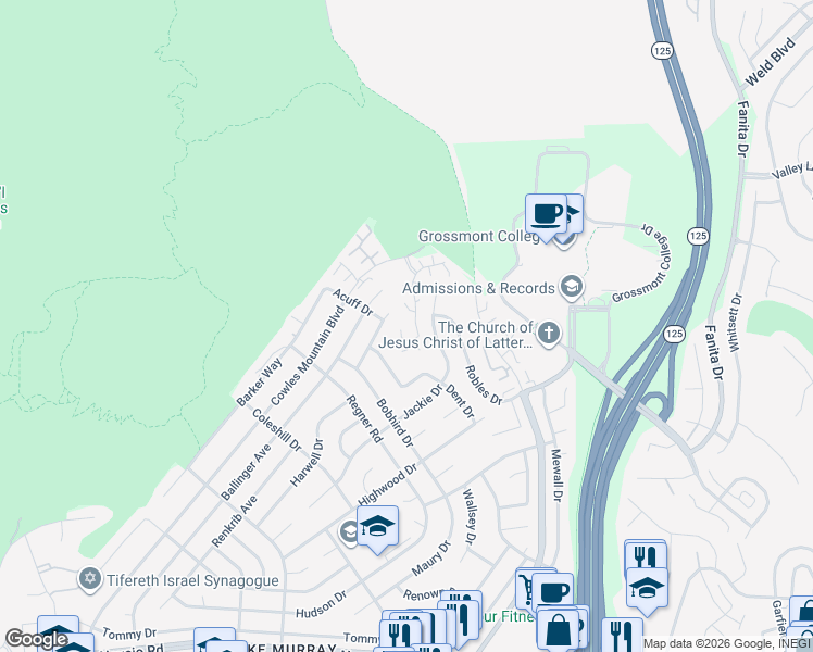 map of restaurants, bars, coffee shops, grocery stores, and more near 7432 Rainswept Lane in San Diego