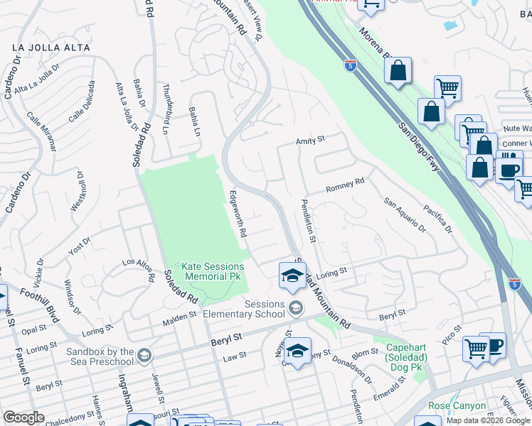 map of restaurants, bars, coffee shops, grocery stores, and more near 2193 Harbour Heights Road in San Diego