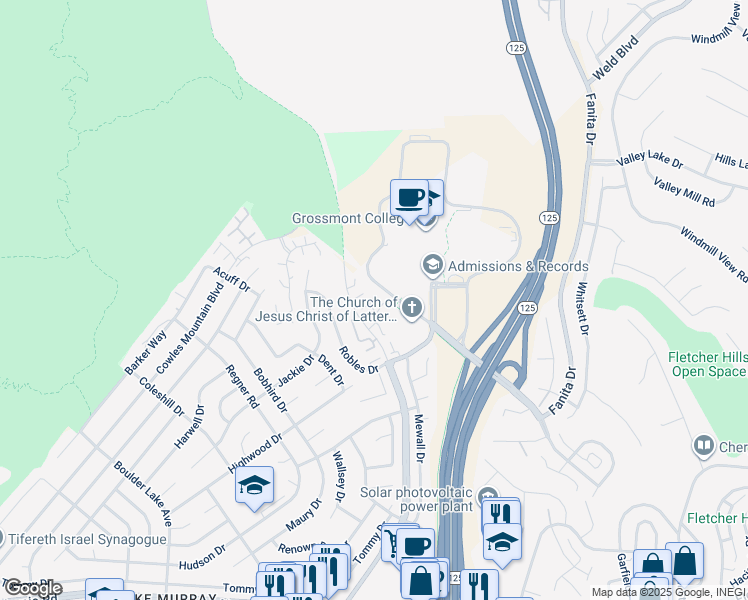 map of restaurants, bars, coffee shops, grocery stores, and more near 9327 Lake Murray Boulevard in San Diego