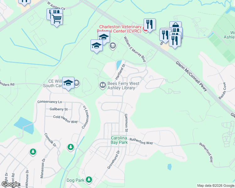 map of restaurants, bars, coffee shops, grocery stores, and more near 4110 Rigsby Lane in Charleston