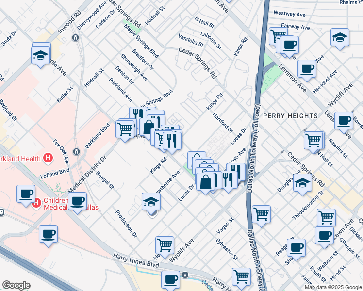 map of restaurants, bars, coffee shops, grocery stores, and more near in Dallas