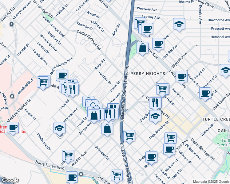 map of restaurants, bars, coffee shops, grocery stores, and more near 2924 Lucas Drive in Dallas