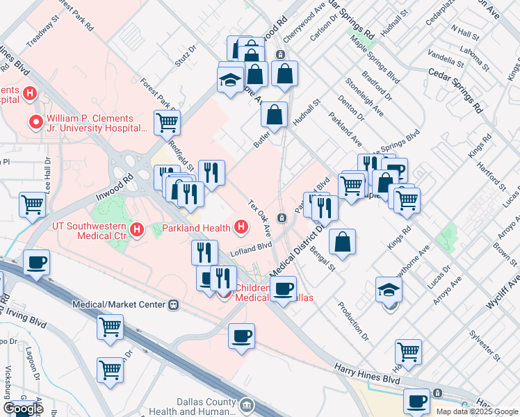 map of restaurants, bars, coffee shops, grocery stores, and more near 5218 Tex Oak Avenue in Dallas