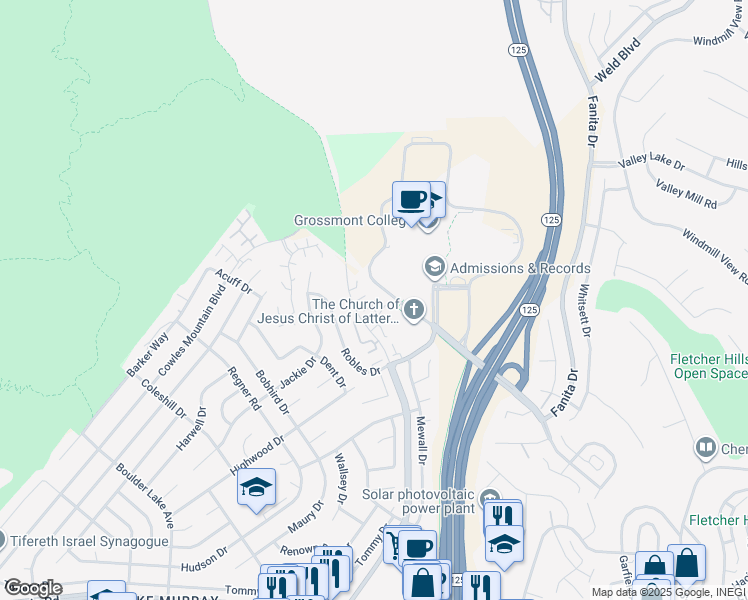 map of restaurants, bars, coffee shops, grocery stores, and more near 9327 Lake Murray Boulevard in San Diego