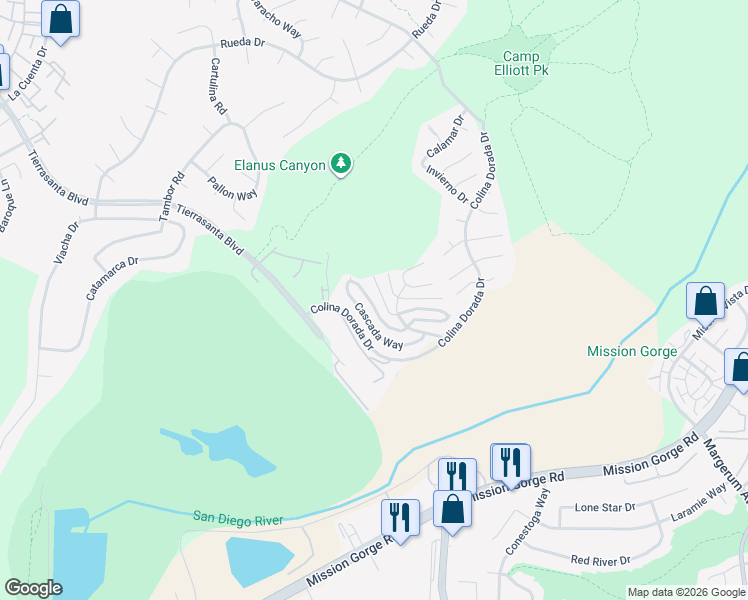 map of restaurants, bars, coffee shops, grocery stores, and more near 11438 Madera Rosa Way in San Diego