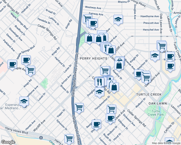 map of restaurants, bars, coffee shops, grocery stores, and more near 3101B Wycliff Avenue in Dallas