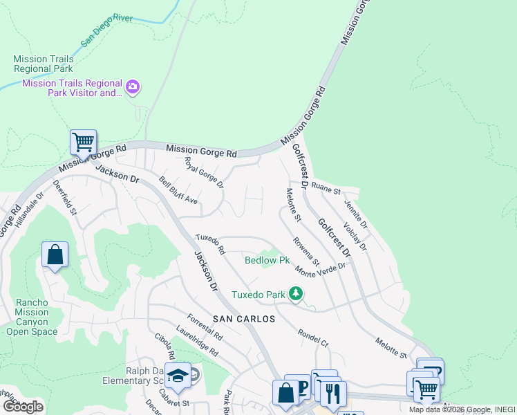map of restaurants, bars, coffee shops, grocery stores, and more near 8076 El Extenso Court in San Diego