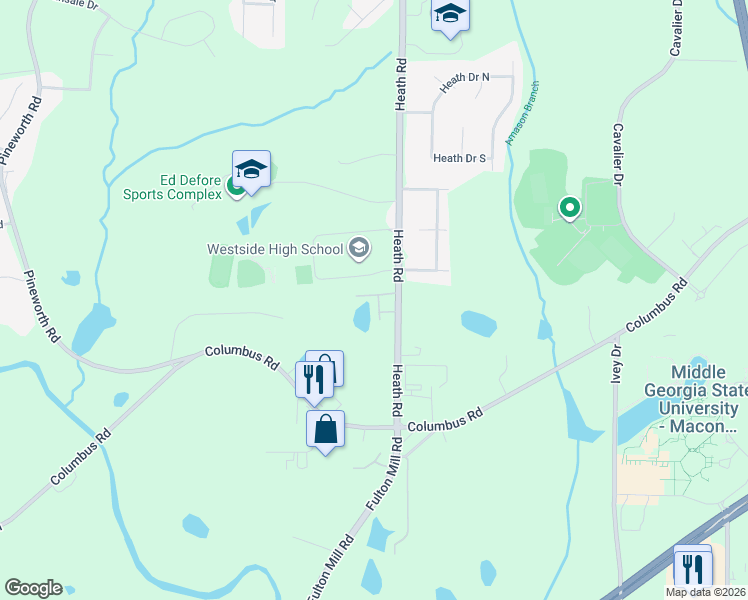 map of restaurants, bars, coffee shops, grocery stores, and more near 200 Bow Court in Macon