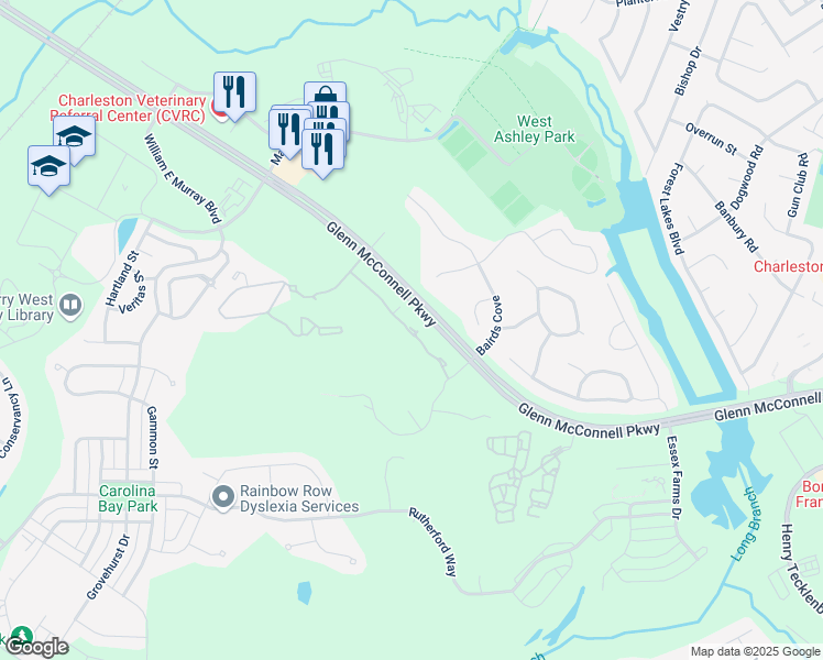 map of restaurants, bars, coffee shops, grocery stores, and more near 2234 Egret Crest Lane in Charleston