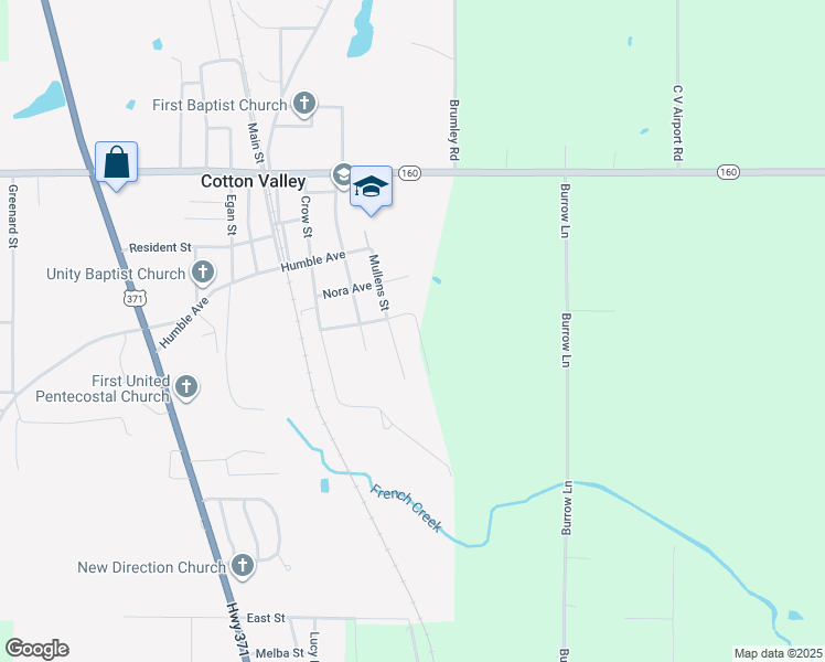 map of restaurants, bars, coffee shops, grocery stores, and more near 339 Mullens Street in Cotton Valley