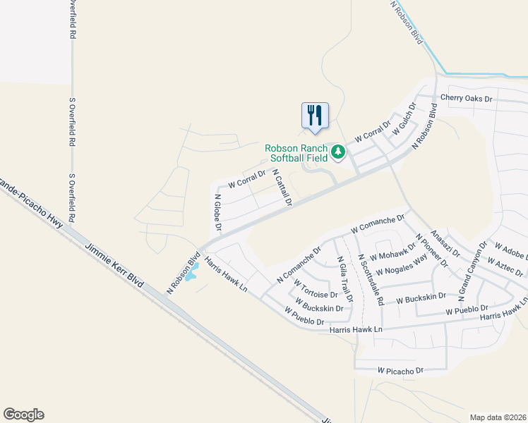 map of restaurants, bars, coffee shops, grocery stores, and more near 5313 West Posse Drive in Eloy