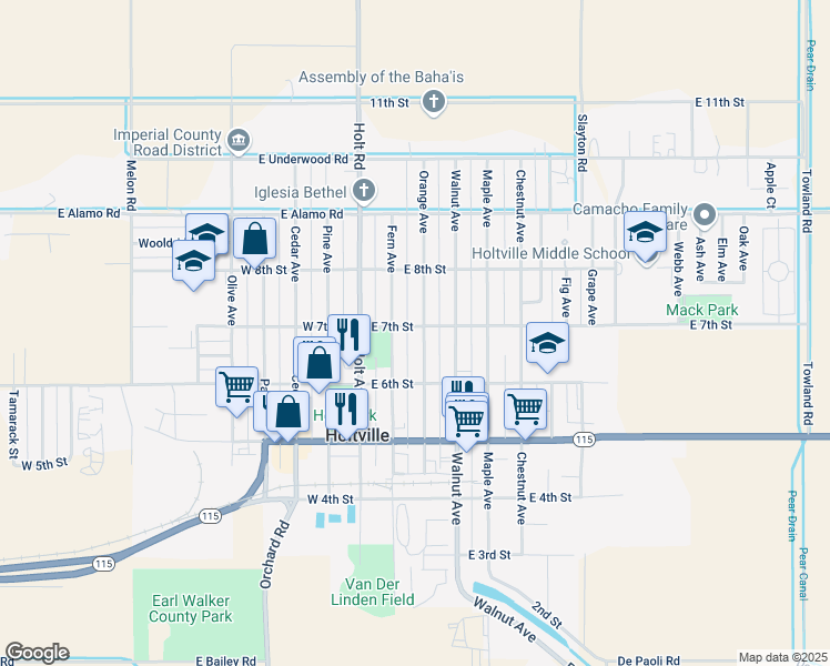 map of restaurants, bars, coffee shops, grocery stores, and more near 675 Orange Avenue in Holtville