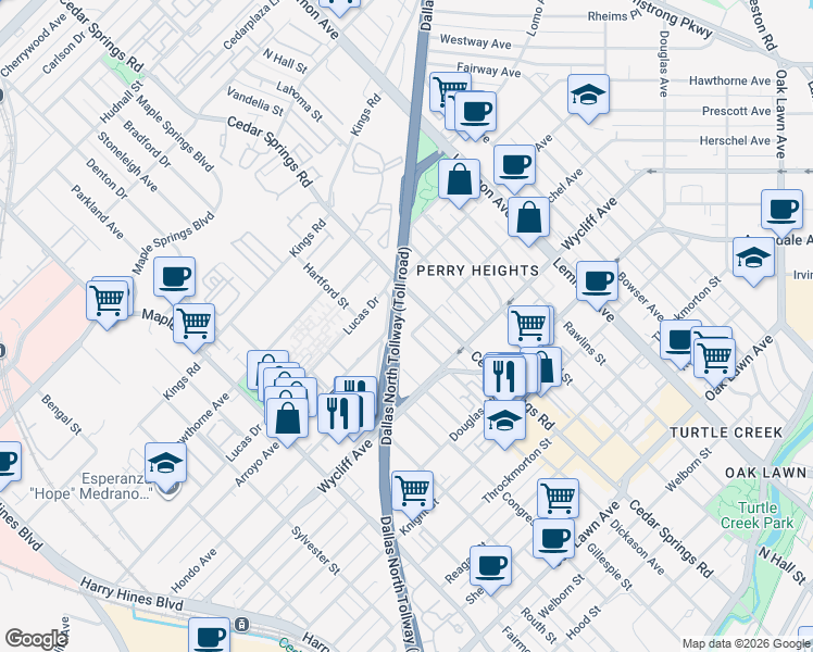 map of restaurants, bars, coffee shops, grocery stores, and more near 3055 Herschel Avenue in Dallas