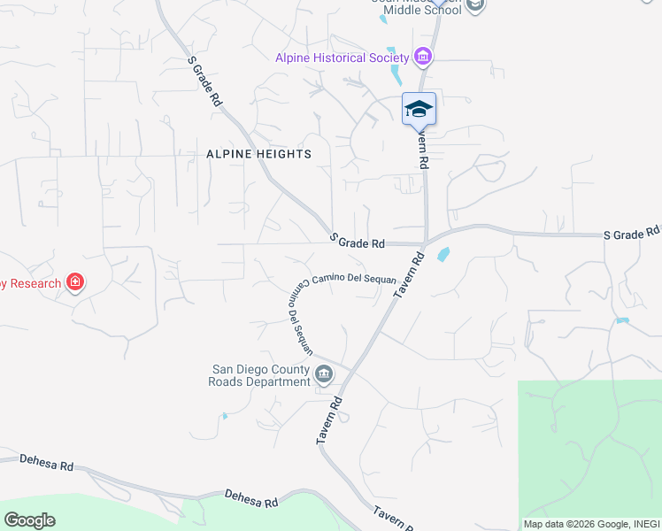 map of restaurants, bars, coffee shops, grocery stores, and more near 1603 Camino Del Sequan in Alpine
