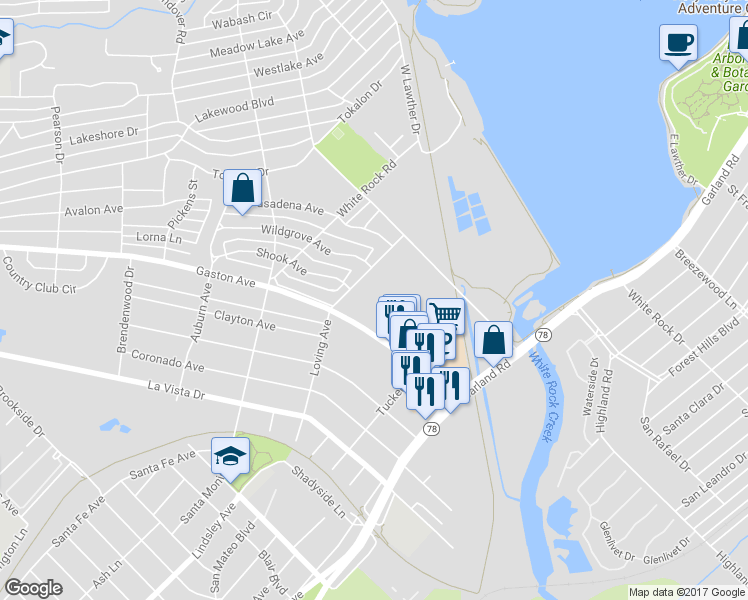 map of restaurants, bars, coffee shops, grocery stores, and more near 7151 Gaston Avenue in Dallas