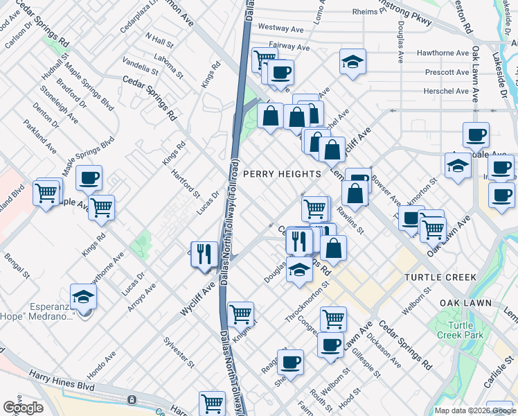 map of restaurants, bars, coffee shops, grocery stores, and more near in Dallas
