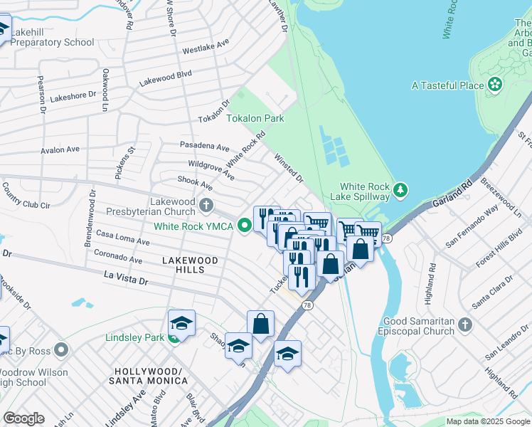 map of restaurants, bars, coffee shops, grocery stores, and more near 7151 Gaston Avenue in Dallas