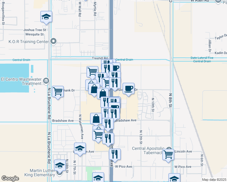 map of restaurants, bars, coffee shops, grocery stores, and more near 2295 North Imperial Avenue in El Centro