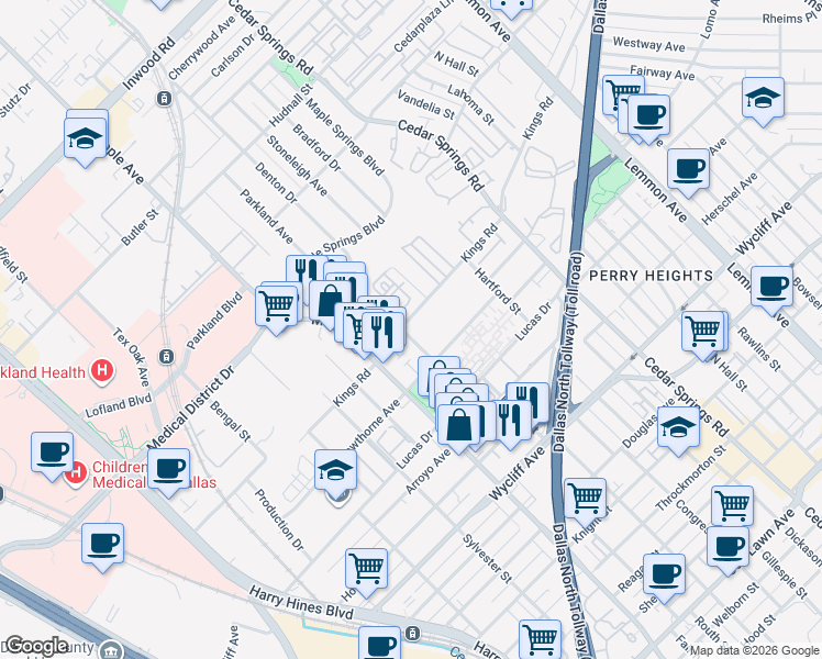 map of restaurants, bars, coffee shops, grocery stores, and more near 19 Fairmount Street in Dallas