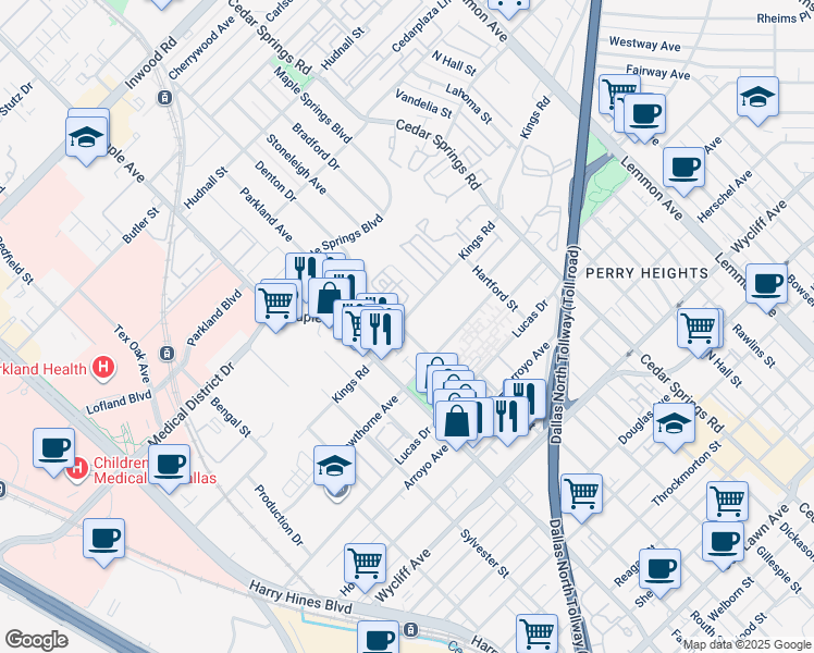 map of restaurants, bars, coffee shops, grocery stores, and more near in Dallas