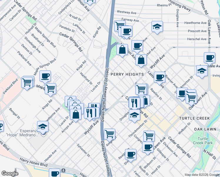 map of restaurants, bars, coffee shops, grocery stores, and more near 3083 Herschel Avenue in Dallas