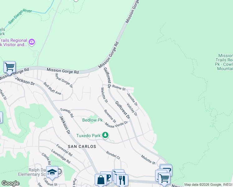 map of restaurants, bars, coffee shops, grocery stores, and more near 7724 Volclay Drive in San Diego