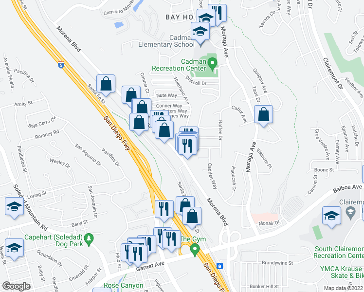 map of restaurants, bars, coffee shops, grocery stores, and more near 4025 Avati Drive in San Diego
