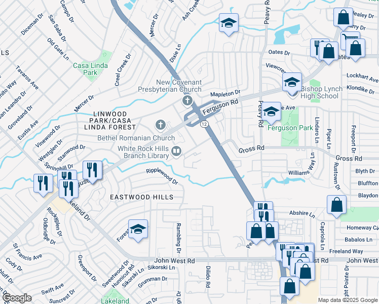 map of restaurants, bars, coffee shops, grocery stores, and more near 9320 Beck Avenue in Dallas
