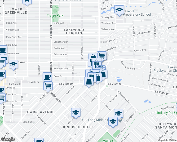 map of restaurants, bars, coffee shops, grocery stores, and more near 6301 Gaston Avenue in Dallas