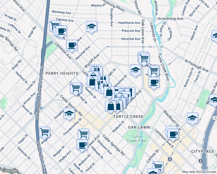 map of restaurants, bars, coffee shops, grocery stores, and more near 3927 Bowser Avenue in Dallas