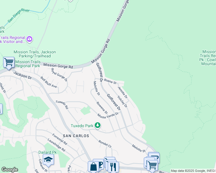 map of restaurants, bars, coffee shops, grocery stores, and more near 7724 Volclay Drive in San Diego