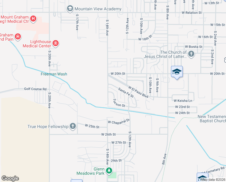 map of restaurants, bars, coffee shops, grocery stores, and more near 1308 Tucson Street in Safford