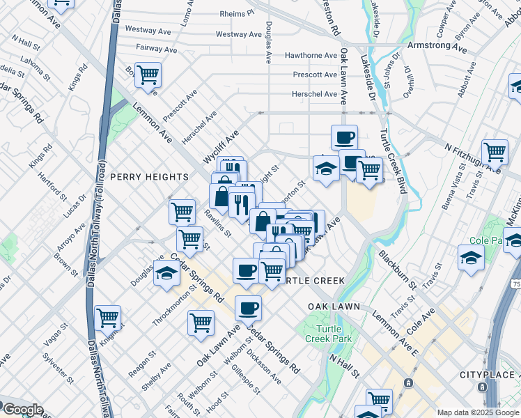 map of restaurants, bars, coffee shops, grocery stores, and more near 4015 Bowser Avenue in Dallas