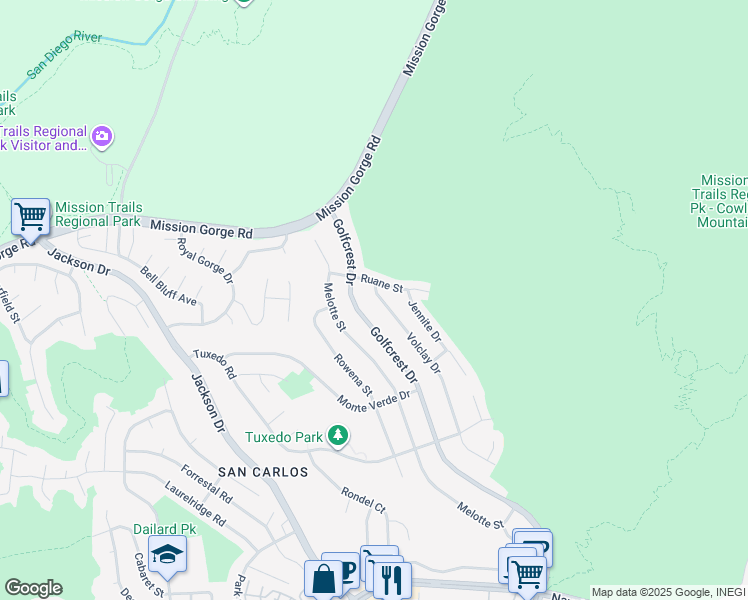 map of restaurants, bars, coffee shops, grocery stores, and more near 7724 Volclay Drive in San Diego