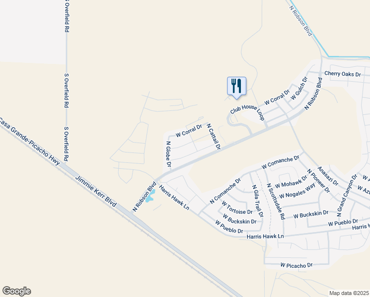 map of restaurants, bars, coffee shops, grocery stores, and more near 5395 West Corral Drive in Eloy