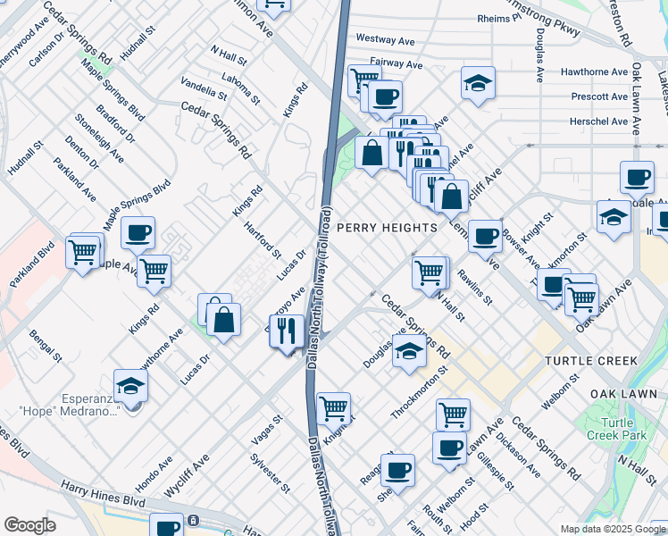 map of restaurants, bars, coffee shops, grocery stores, and more near 3089 Herschel Avenue in Dallas