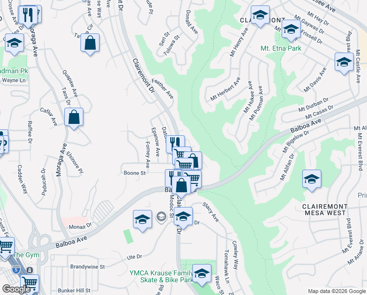 map of restaurants, bars, coffee shops, grocery stores, and more near in San Diego