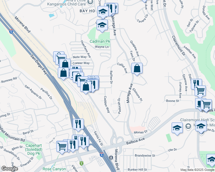 map of restaurants, bars, coffee shops, grocery stores, and more near 3270 Eichenlaub Street in San Diego