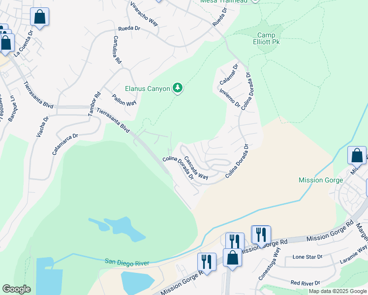 map of restaurants, bars, coffee shops, grocery stores, and more near 11407 Madera Rosa Way in San Diego