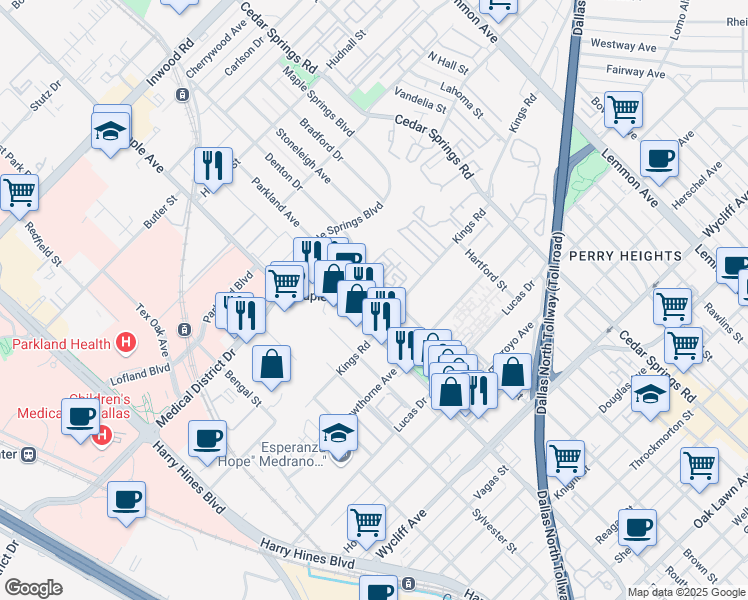 map of restaurants, bars, coffee shops, grocery stores, and more near 4721 Fairmount Street in Dallas