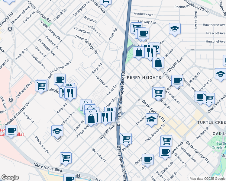map of restaurants, bars, coffee shops, grocery stores, and more near 2924 Lucas Drive in Dallas