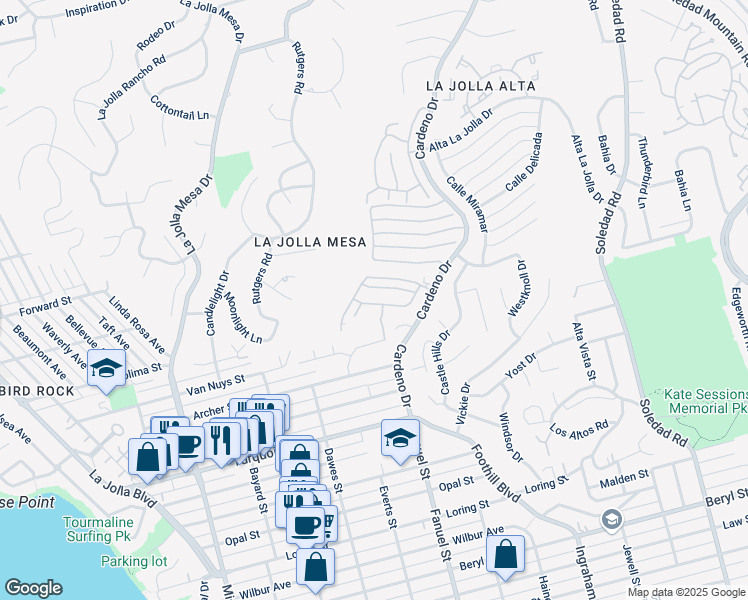 map of restaurants, bars, coffee shops, grocery stores, and more near 1326 Caminito Arriata in San Diego