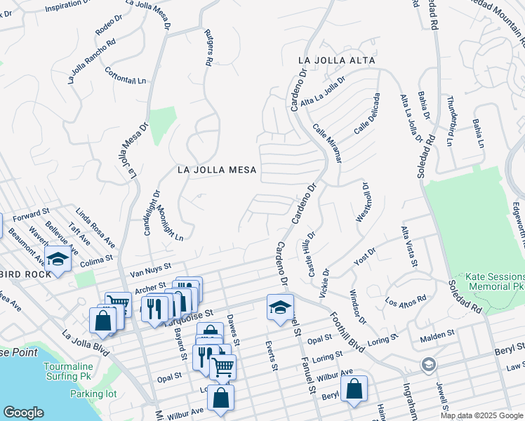 map of restaurants, bars, coffee shops, grocery stores, and more near 1326 Caminito Arriata in San Diego