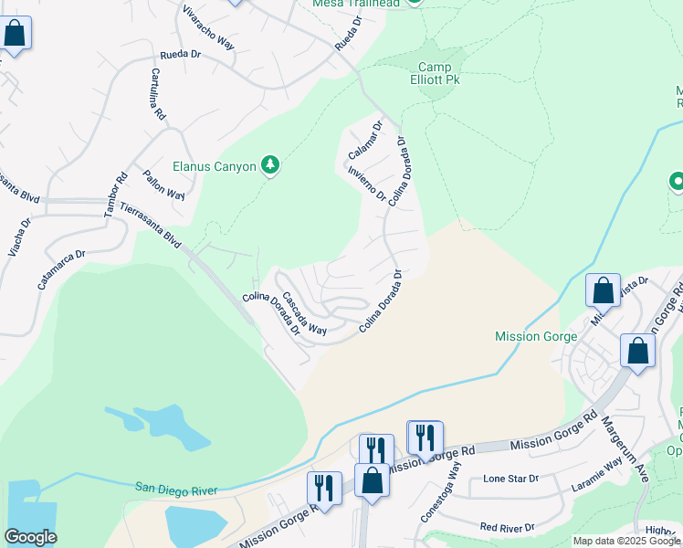 map of restaurants, bars, coffee shops, grocery stores, and more near 11524 Azucena Drive in San Diego