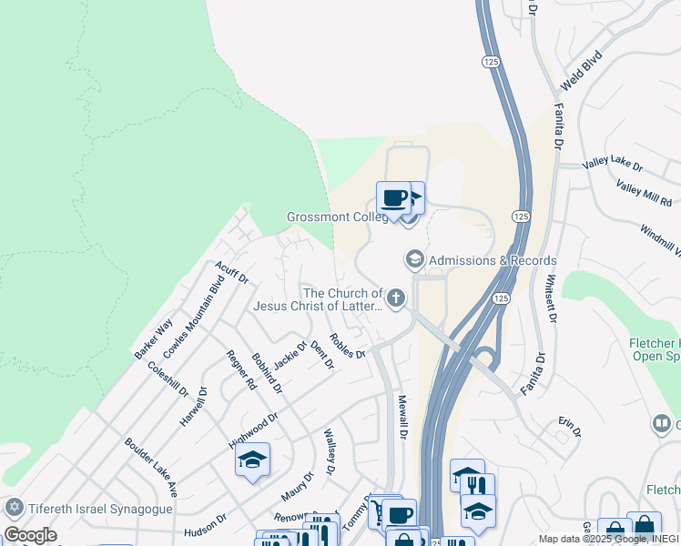 map of restaurants, bars, coffee shops, grocery stores, and more near 9494 Lake Murray Boulevard in San Diego