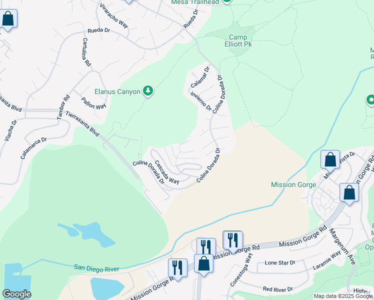 map of restaurants, bars, coffee shops, grocery stores, and more near 11524 Azucena Drive in San Diego