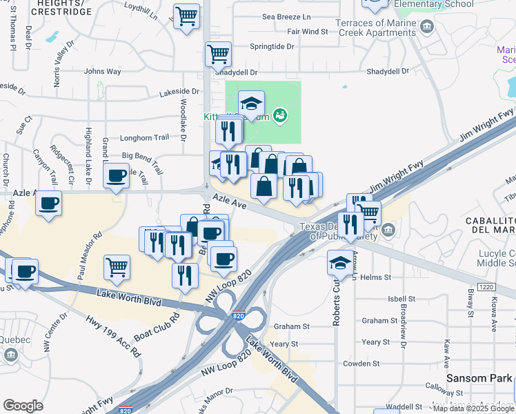 map of restaurants, bars, coffee shops, grocery stores, and more near 6054 Azle Avenue in Lake Worth